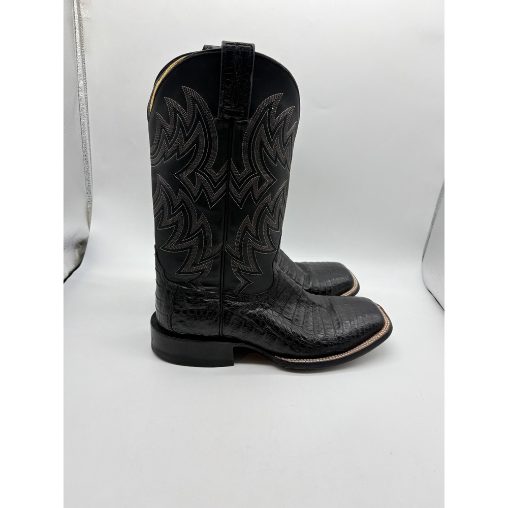 Cavenders Mens 10.5D Black Caiman Print Square Toe Western Cowboy Boots 275-3